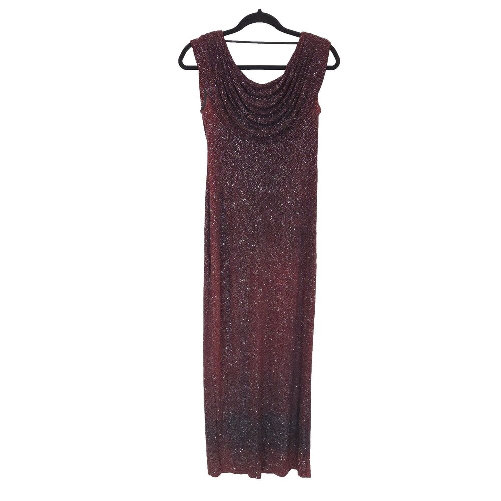 VTG Y2K Cowl Neck Glitter Formal Maxi Dress 6 Red Whimsigoth Witchy Vampy Fairy